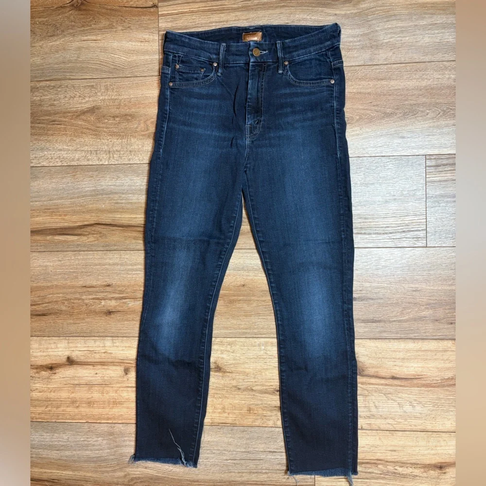 Mother high-waisted Soft Stretch Skinny jeans Looker Ankle Fray Dark-Wash - Picture 3 of 12